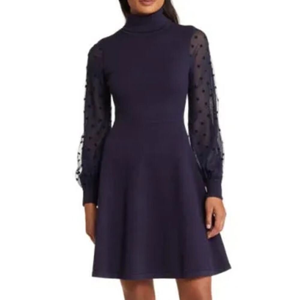 Eliza J Sweater Dress Fit & Flare Polka Dot Long Sleeve Elegant Formal Winter